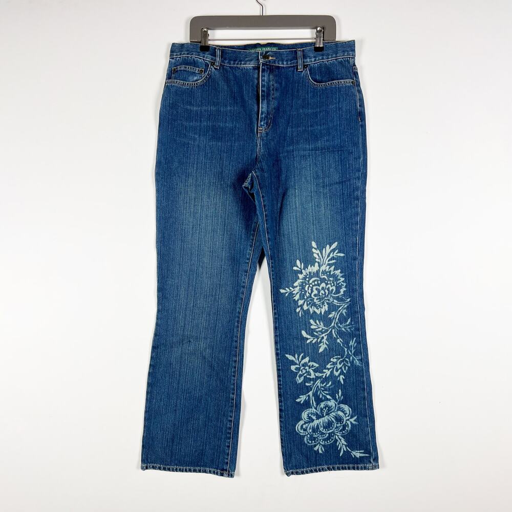 Lauren Jeans Co. Ralph Lauren floral bleach wash denim blue jeans size 14